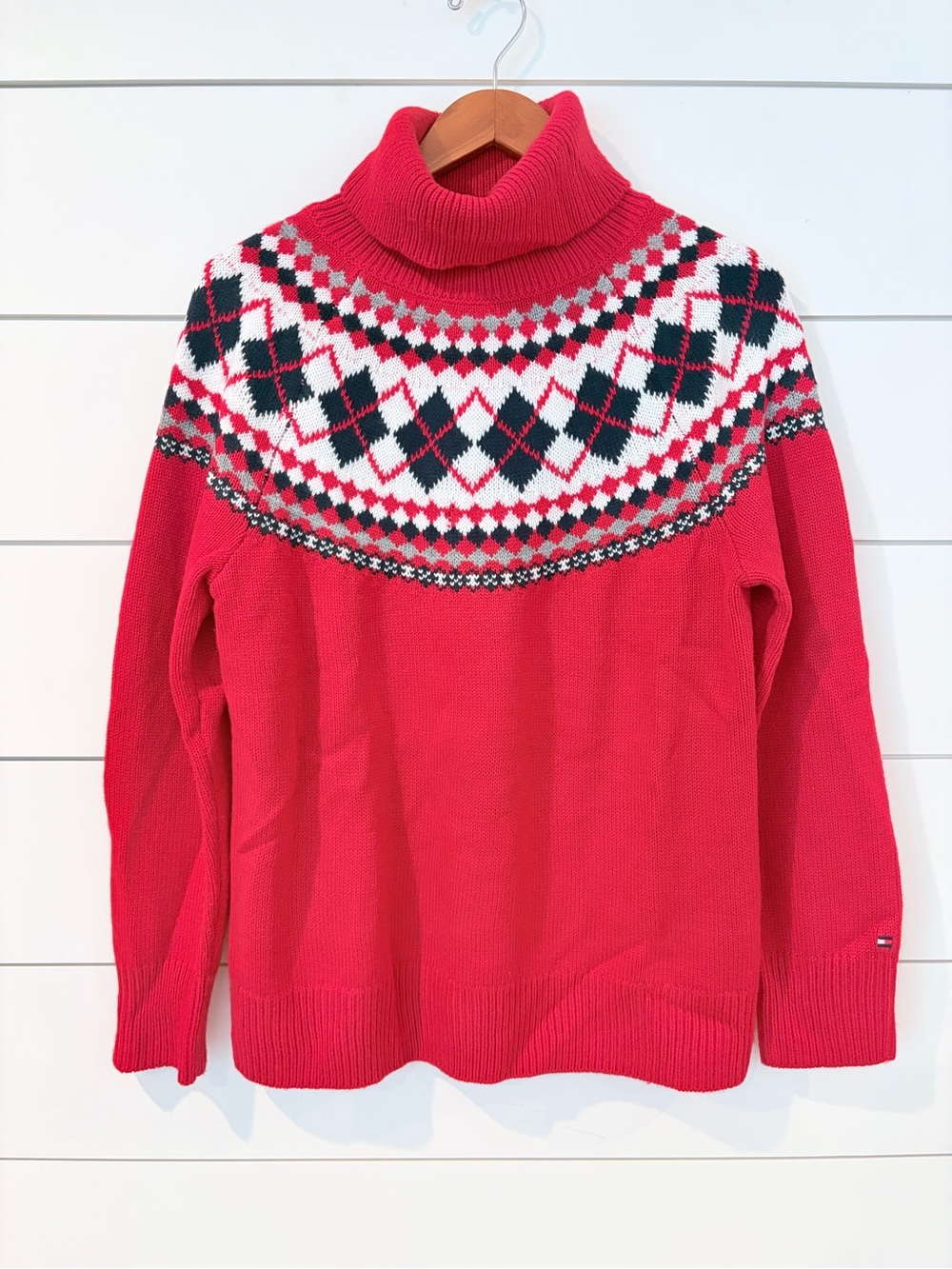 Tommy Hilfiger Fair Isle Turtleneck Sweater L Red Après Ski Nordiccore